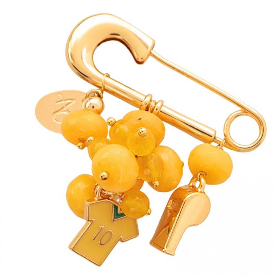 Broche Com Pingente Jade Amarelo Banhado Em Ouro 18k 